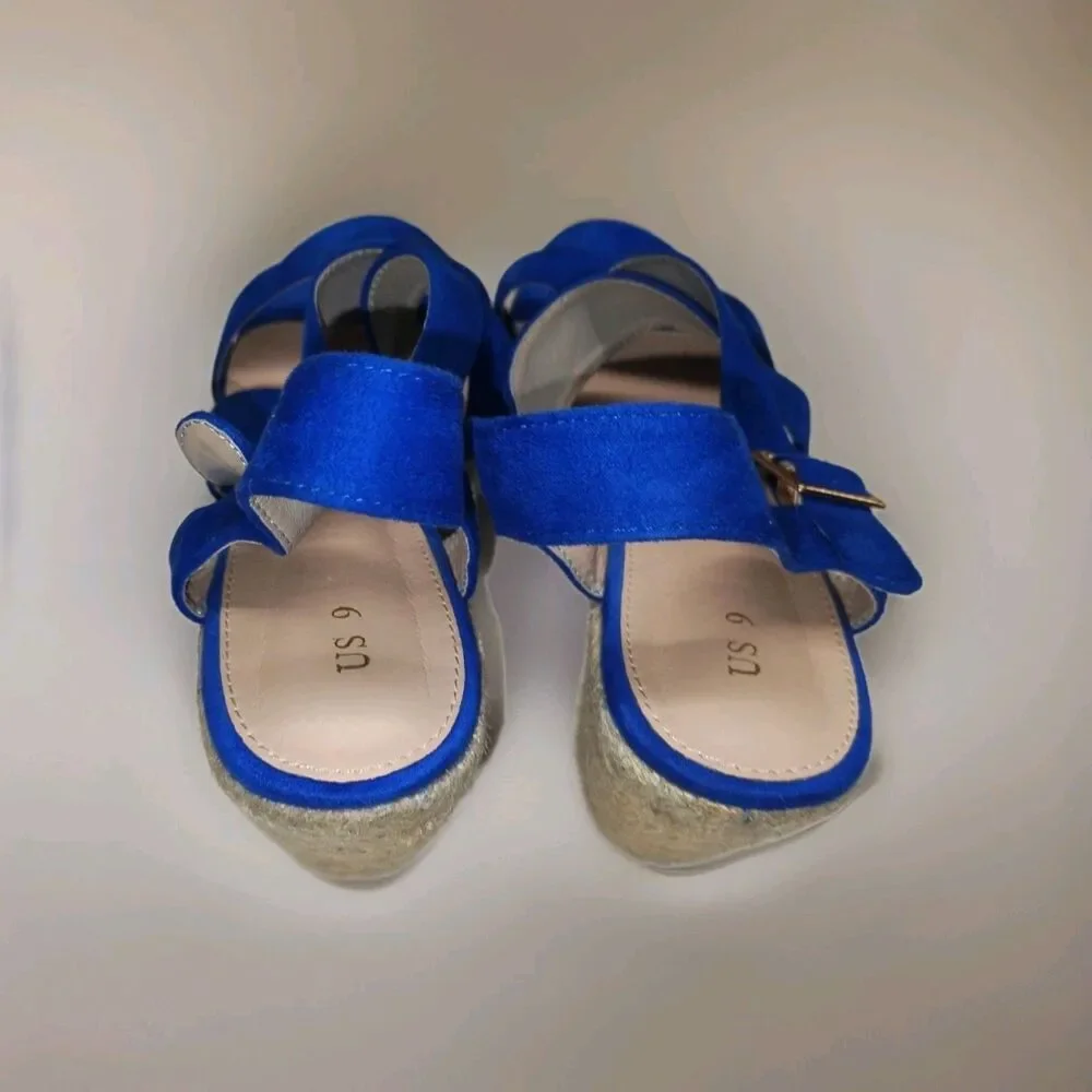 Allegra K Royal Blue Suede Wedge Sandals Sz. 9 💙